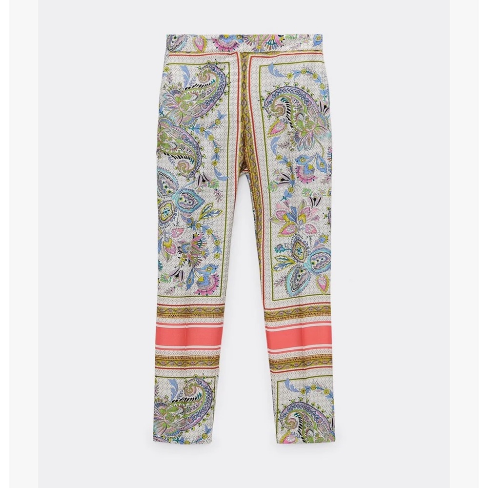 Zara Printed Satin Trousers Multipcoloured 2926/308 Sz xs ; also selling top!
